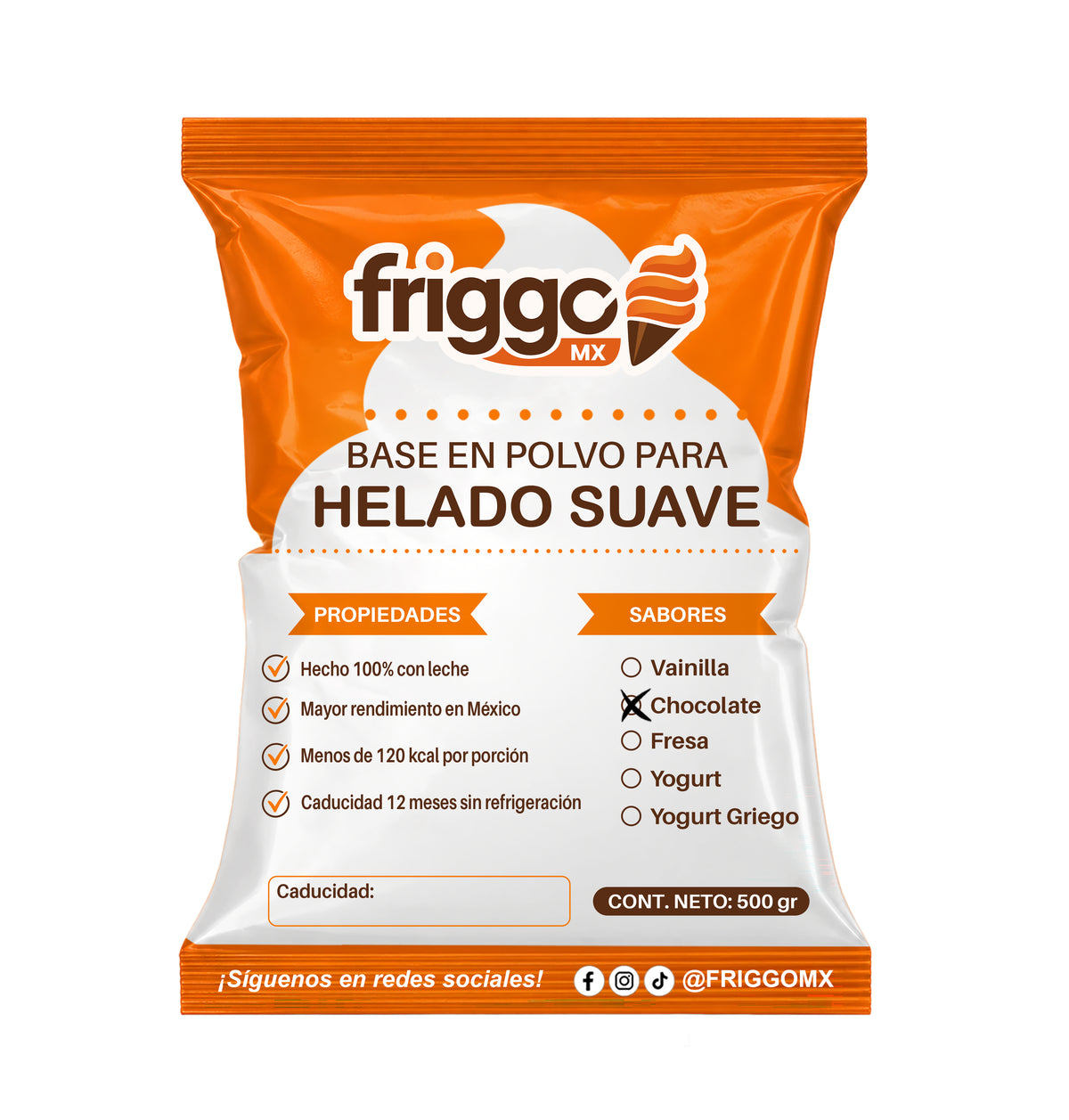 Base de Helado en Polvo Chocolate 500 g - Caja 25 pz| FRIGGO MX