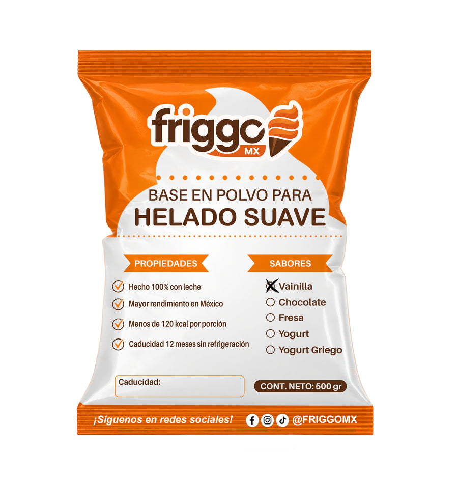 Base de Helado en Polvo Vainilla 500 g - Caja 25 pz| FRIGGO MX